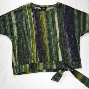 Simply Vera Wang top Large Green‎ Stripped Pattern With Tie Box Shape Retro 70s